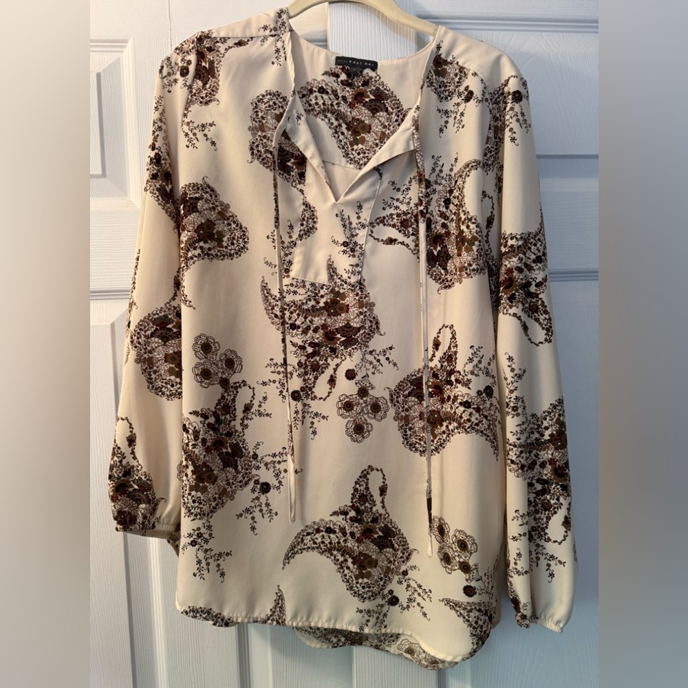 West Kei Cream and Brown Floral Blouse